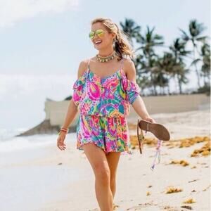 Lilly Pulitzer Fenella Cold Shoulder Romper Bright Paisley Fun Size XXS Women's